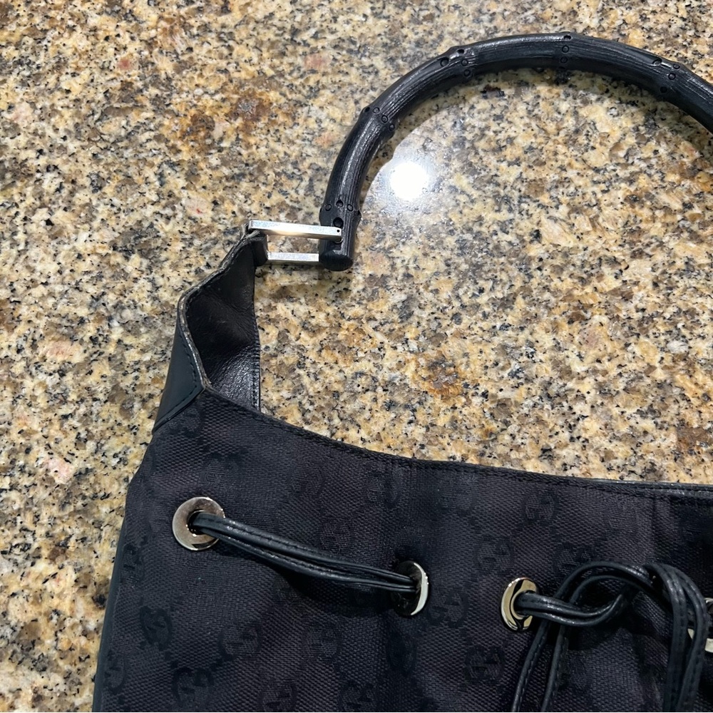 Vintage Gucci | Bamboo GG Black Monogram Shoulder Bag - Picture 11 of 16